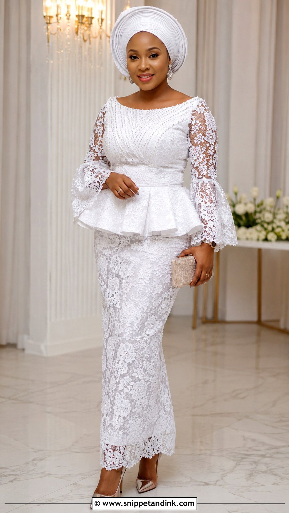 White Aso Ebi Peplum Lace Gown - Snippet and Ink - 30 Latest White Aso Ebi Lace Gown Styles