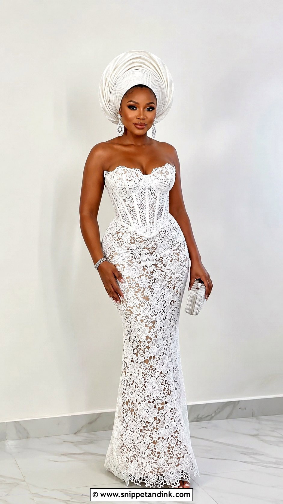 White Aso Ebi Strapless Lace Gown - Snippet and Ink - 30 Latest White Aso Ebi Lace Gown Styles
