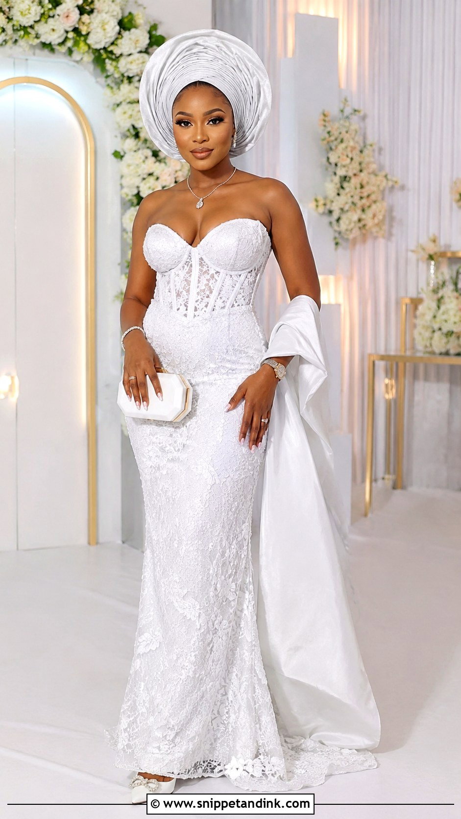 White Aso Ebi Sweetheart Lace Gown - Snippet and Ink - 30 Latest White Aso Ebi Lace Gown Styles