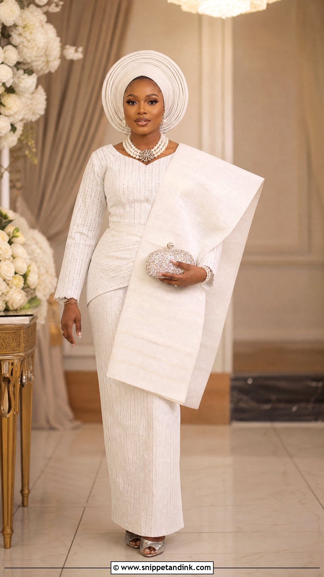 White Aso Oke Bridal Attire - Snippet and Ink - 25 Yoruba Bride Traditional Attire Ideas
