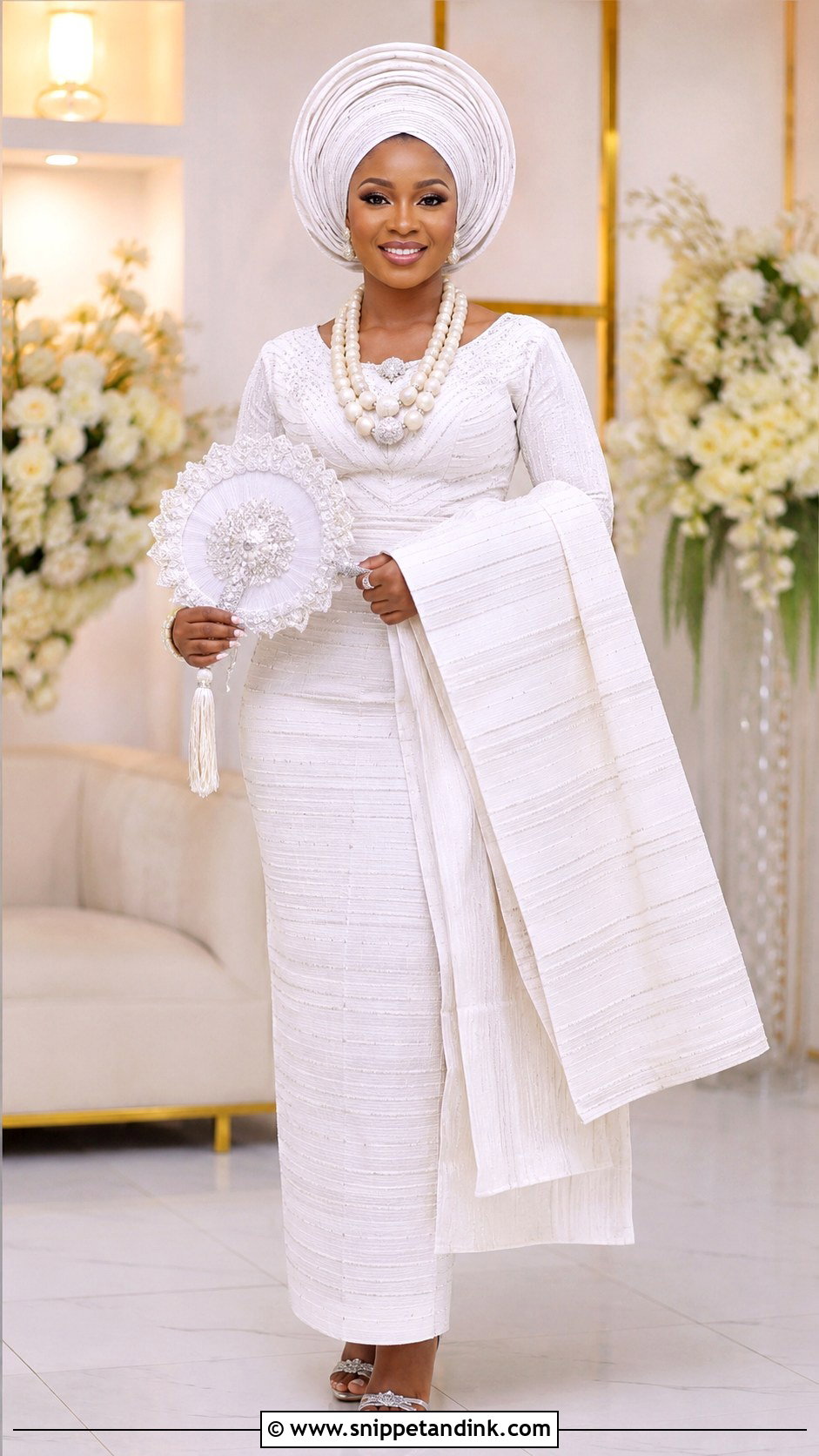 White Aso Oke Yoruba Bride Attire - Snippet and Ink - 25 Yoruba Traditional Wedding Attire for Bride Ideas