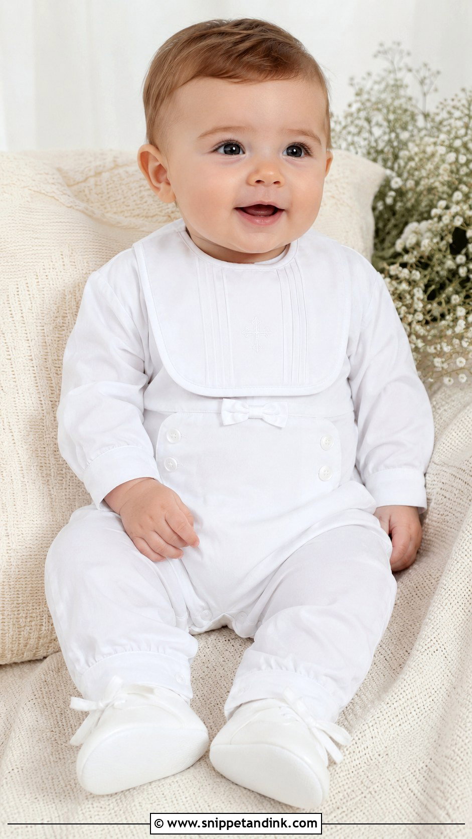 White Baby Boy Baptism Romper - Snippet and Ink - 25 Boy Baptism Outfit Ideas