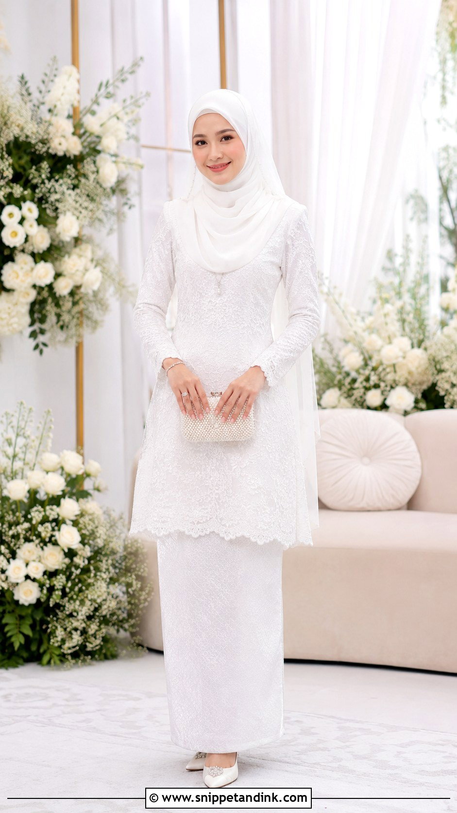 White Baju Kurung Nikah - Snippet and Ink - 30 Malay Wedding Dress Ideas