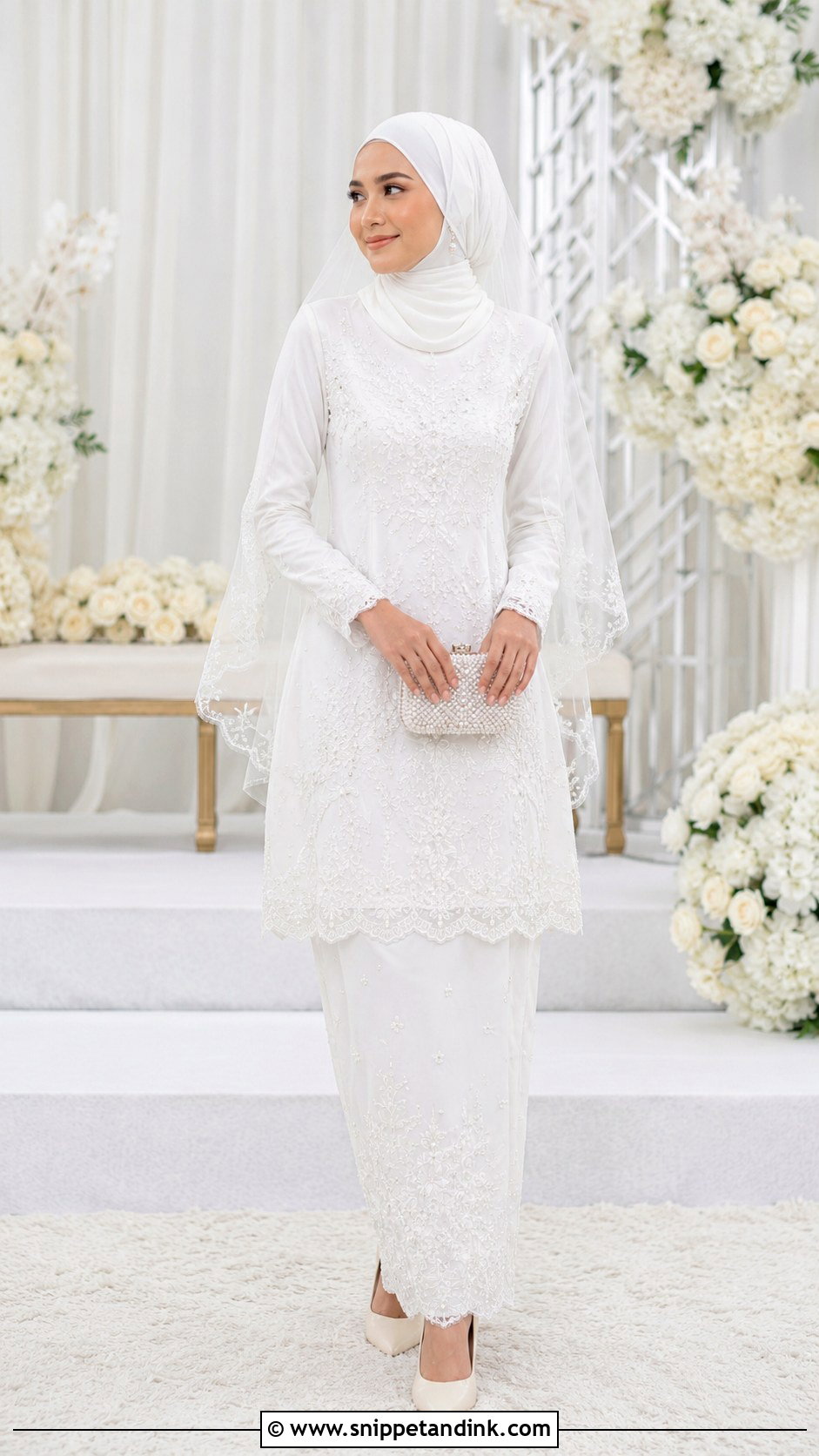 White Baju Kurung Wedding Dress - Snippet and Ink - 20 Malaysian Muslim Wedding Dress Ideas