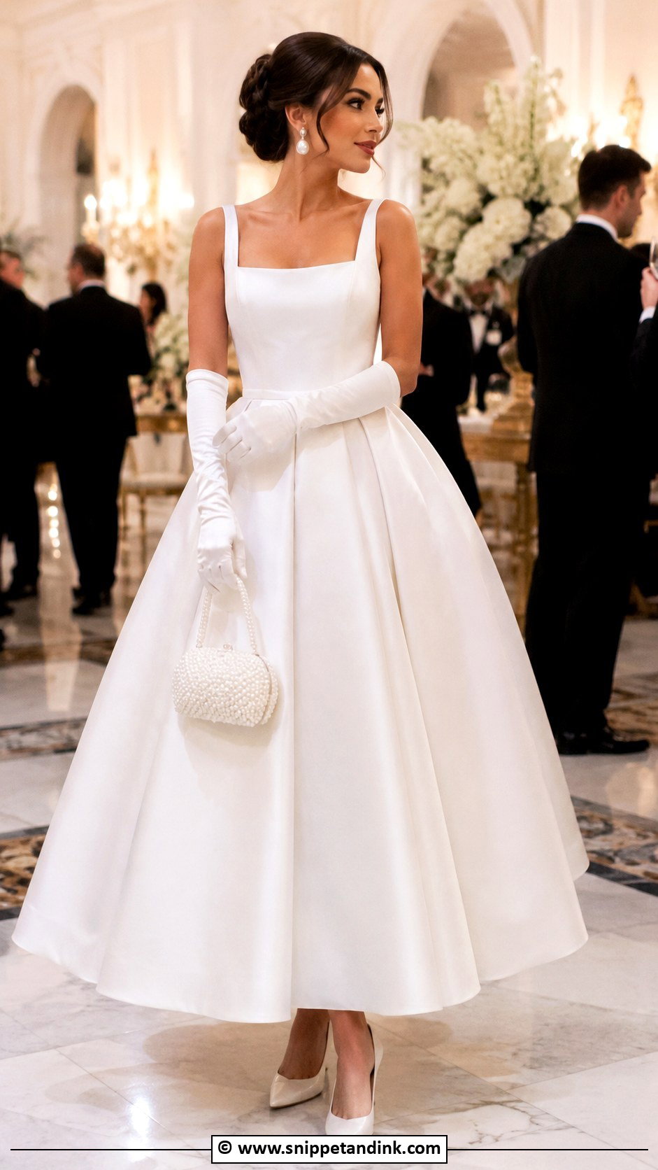 White Ball Gown With Satin Gloves - Snippet and Ink - 30 Elegant Classy White Gowns