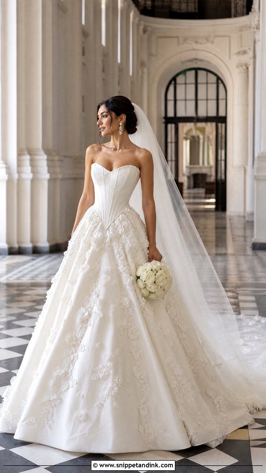 White Basque Waist Ball Gown With Flowers - Snippet and Ink - 20 White Wedding Dress with Flowers
