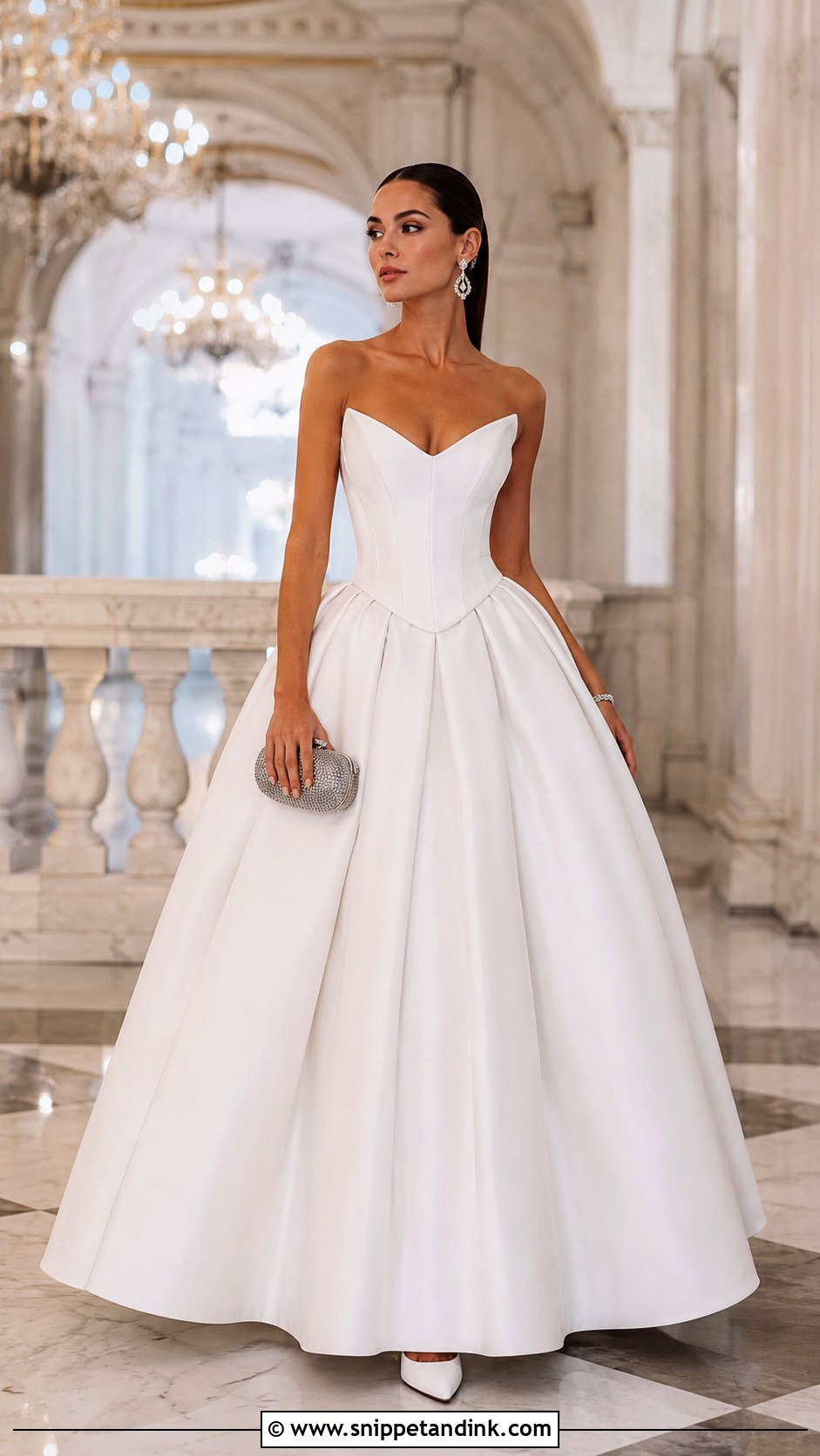 White Basque Waist Ball Gown With Pointed Heels - Snippet and Ink - 25 White Ball Gown Ideas