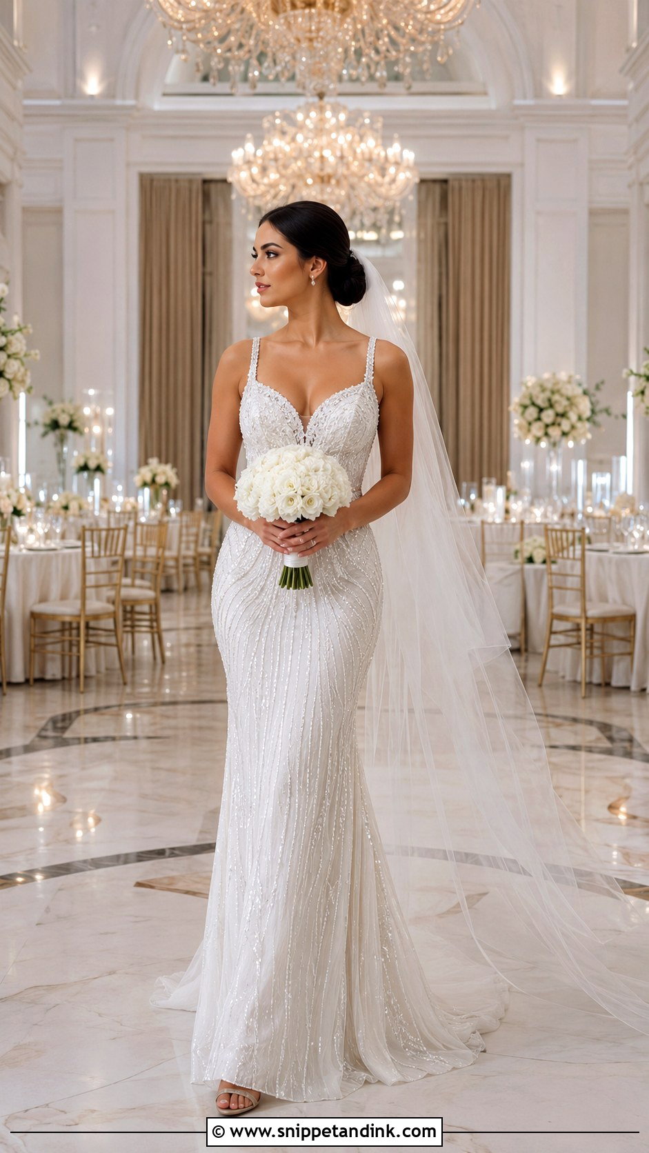 White Beaded Bridal Gown - Snippet and Ink - 20 Bride White Gown Ideas