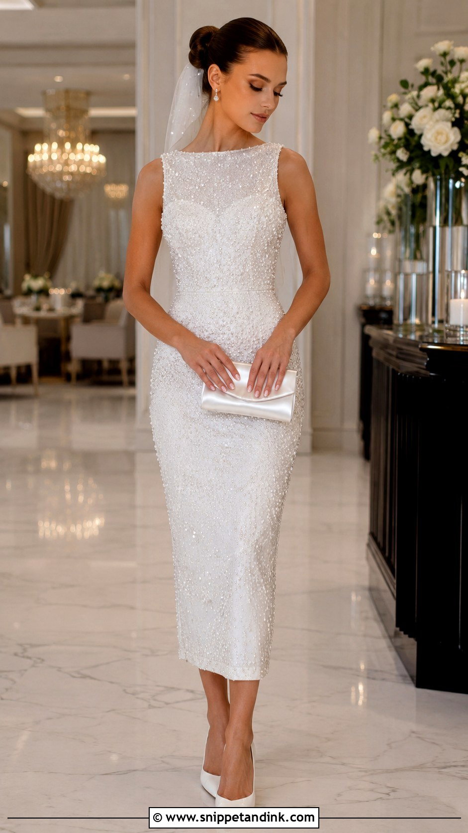 White Beaded Midi Wedding Dress - Snippet and Ink - 20 Midi White Wedding Dress Ideas