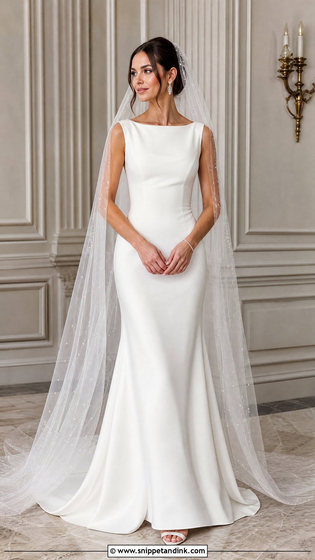 White Beaded Veil With Crepe Wedding Dress - Snippet and Ink - 25 White Veil Ideas