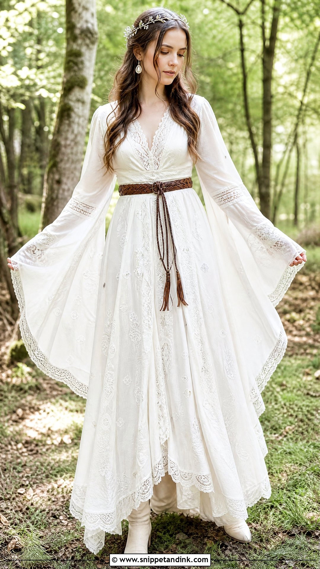 White Bell Sleeve Pagan Wedding Dress - Snippet and Ink - 20 Pagan Wedding Dress Ideas
