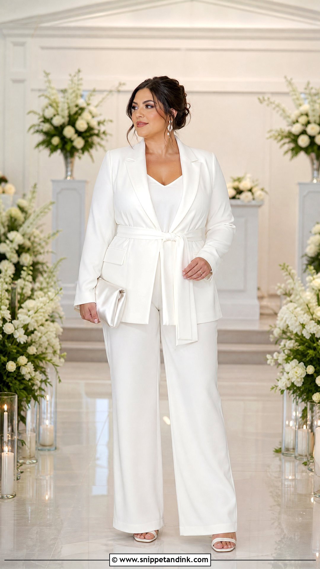White Belted Wedding Suit With Wide Leg Pants - Snippet and Ink - 20 White Suit for Wedding Ideas