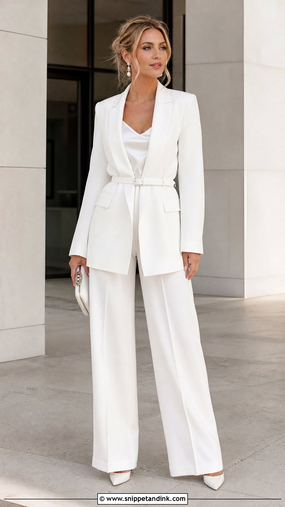 White Belted Wedding Suit - Snippet and Ink - 20 White Suit Wedding Women Ideas