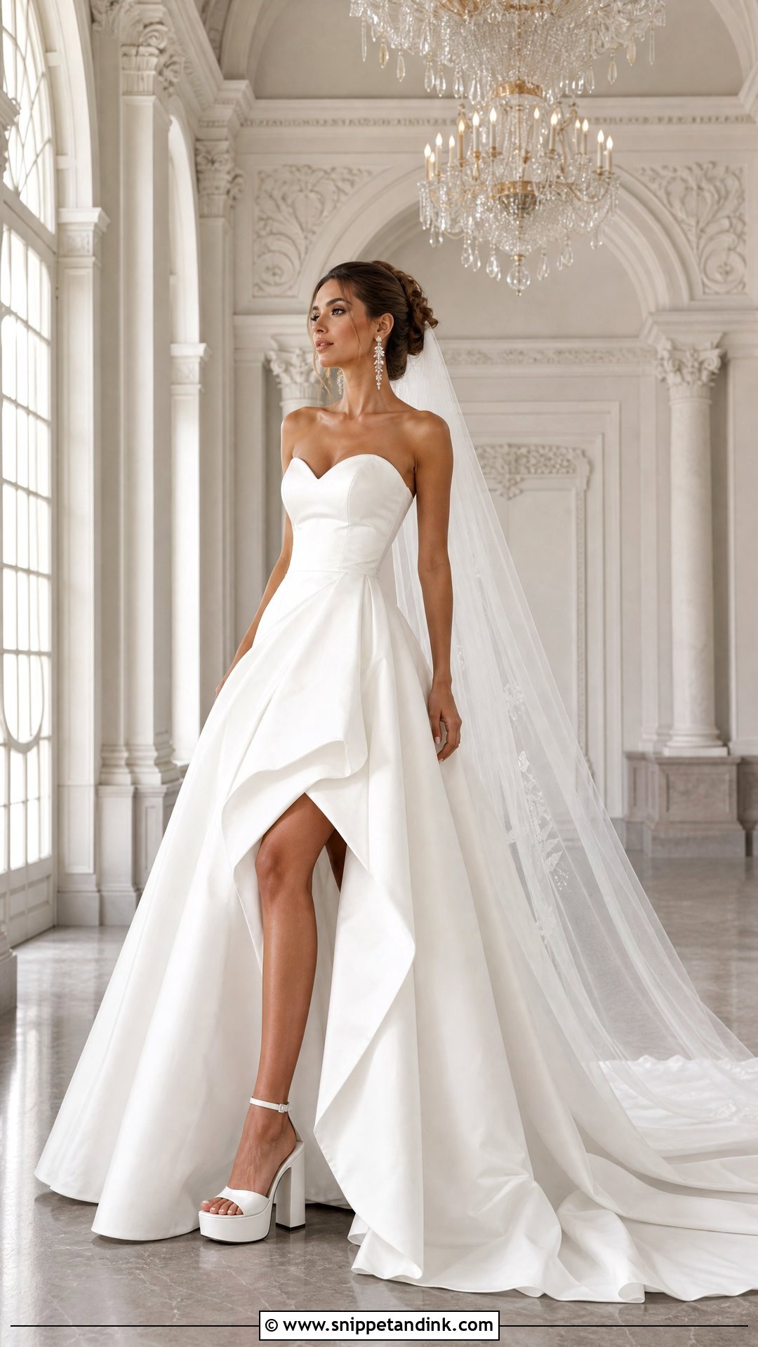 White Block Platform Wedding Heels With Ball Gown - Snippet and Ink - 20 Platform Wedding Heels Ideas