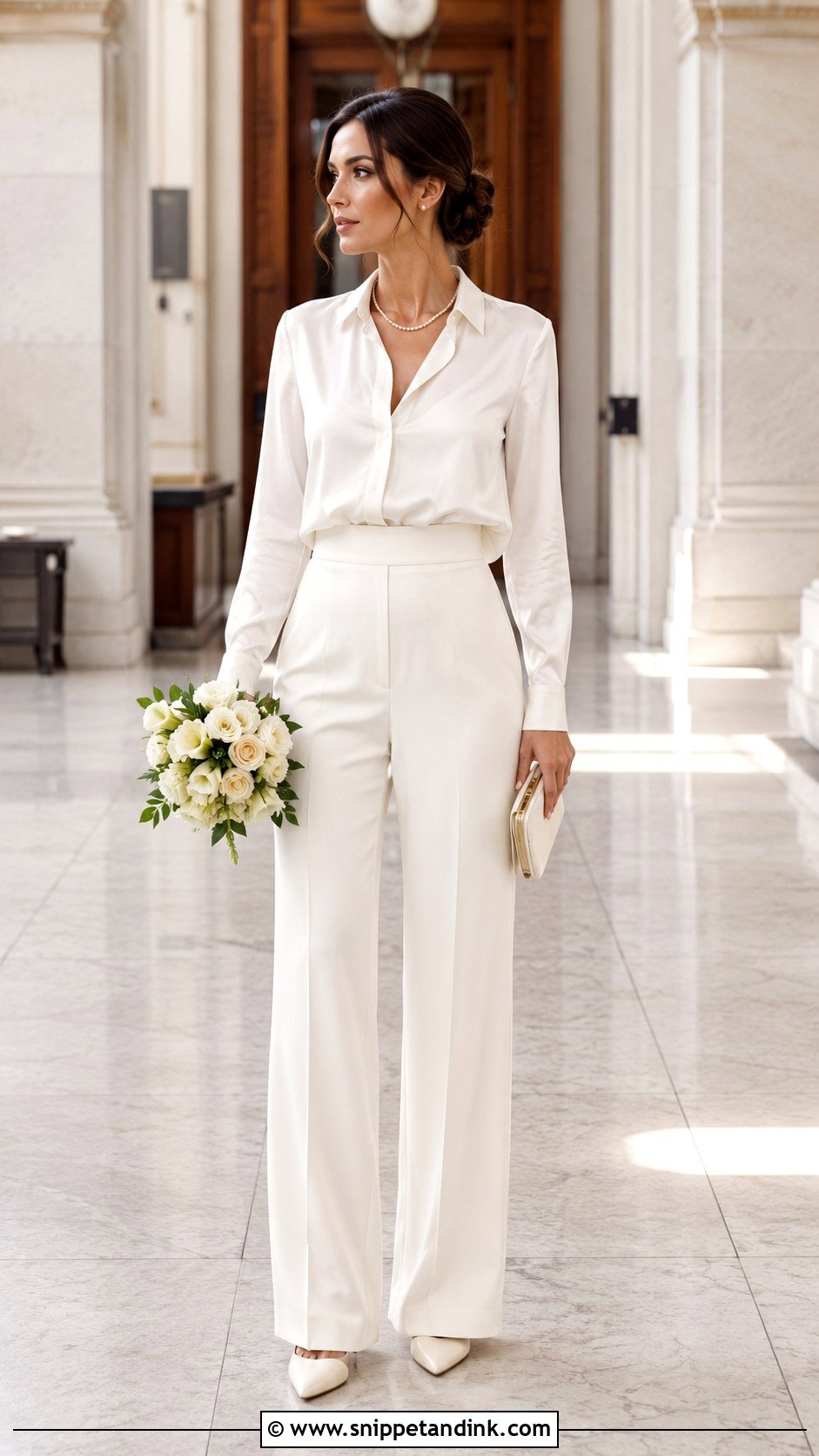 White Blouse And Trousers Court Wedding Outfit - Snippet and Ink - 25 Court Wedding Outfits