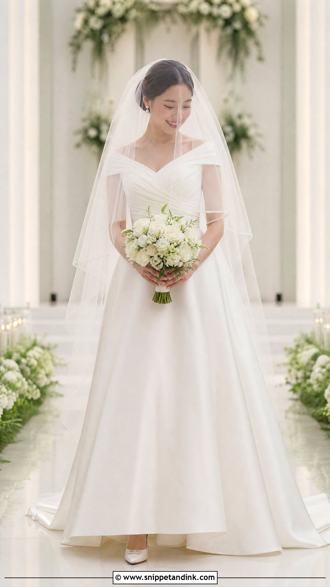 White Blusher Veil With A Line Wedding Dress - Snippet and Ink - 25 White Veil Ideas