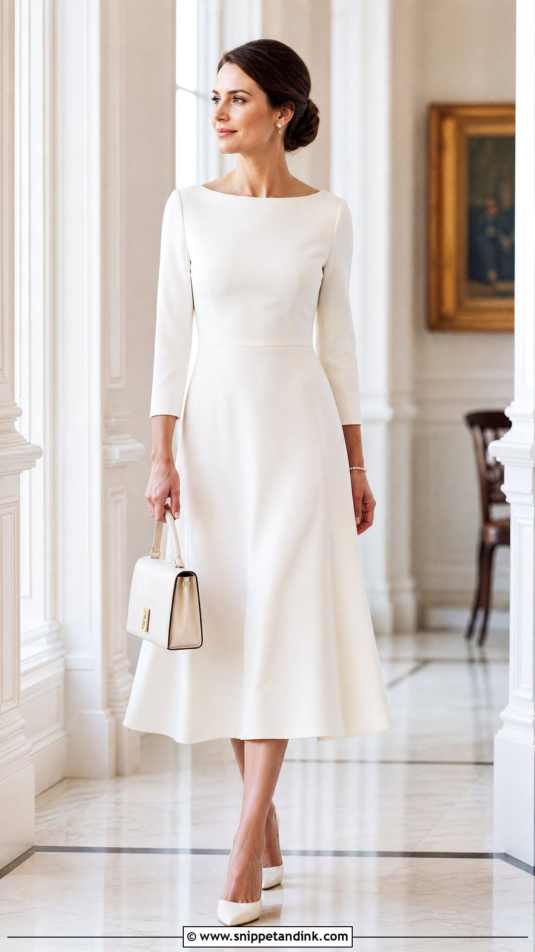 White Boat Neck Gown With Pearl Studs - Snippet and Ink - 25 Simple White Gown Ideas