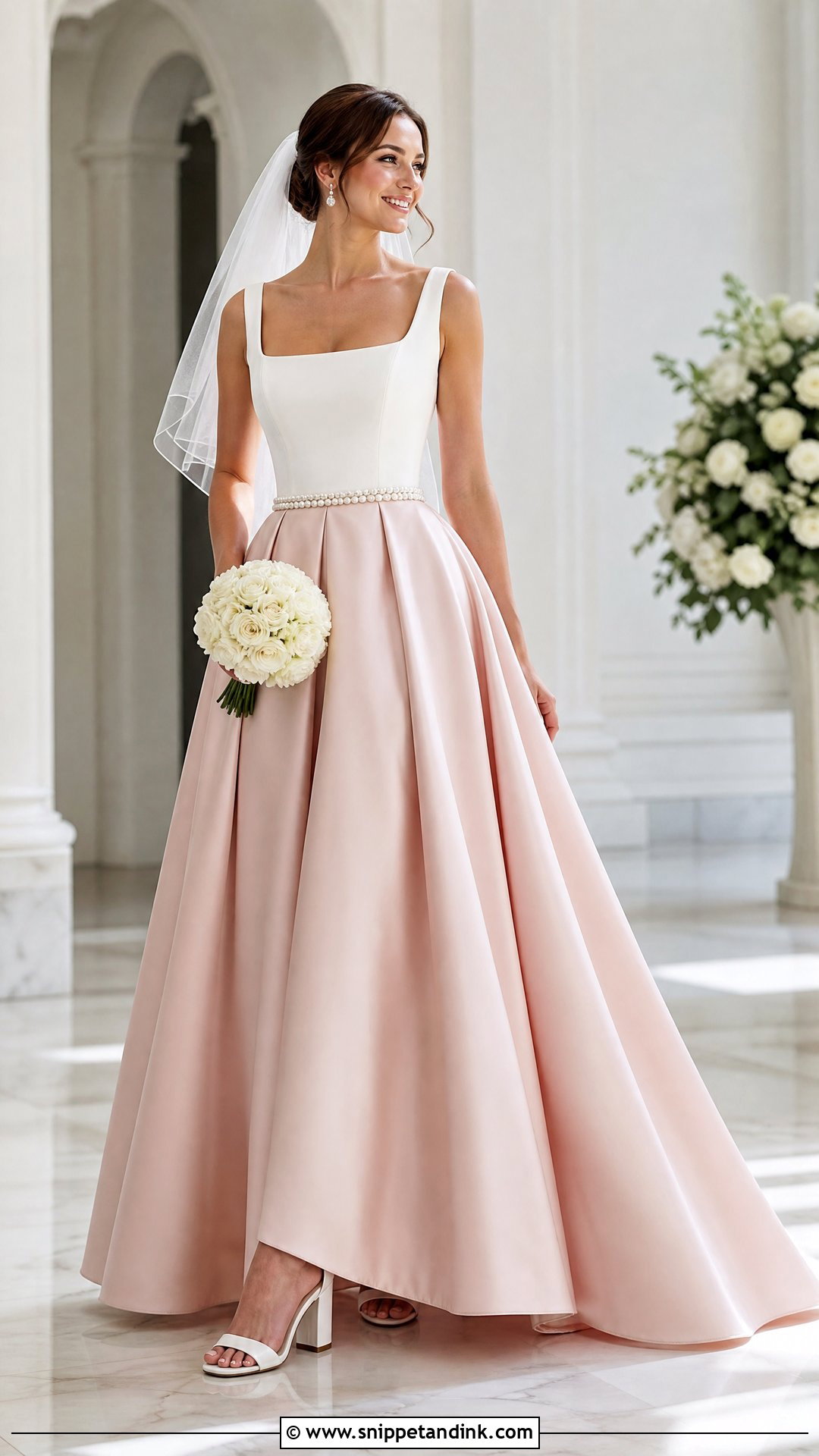 White Bodice and Pink Skirt Wedding Dress - Snippet and Ink - 20 Pink White Wedding Dress Ideas