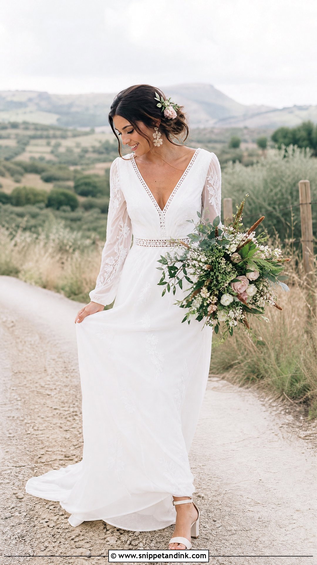 White Boho Wedding Dress With Floral Embroidery - Snippet and Ink - 20 White Wedding Dress with Flowers
