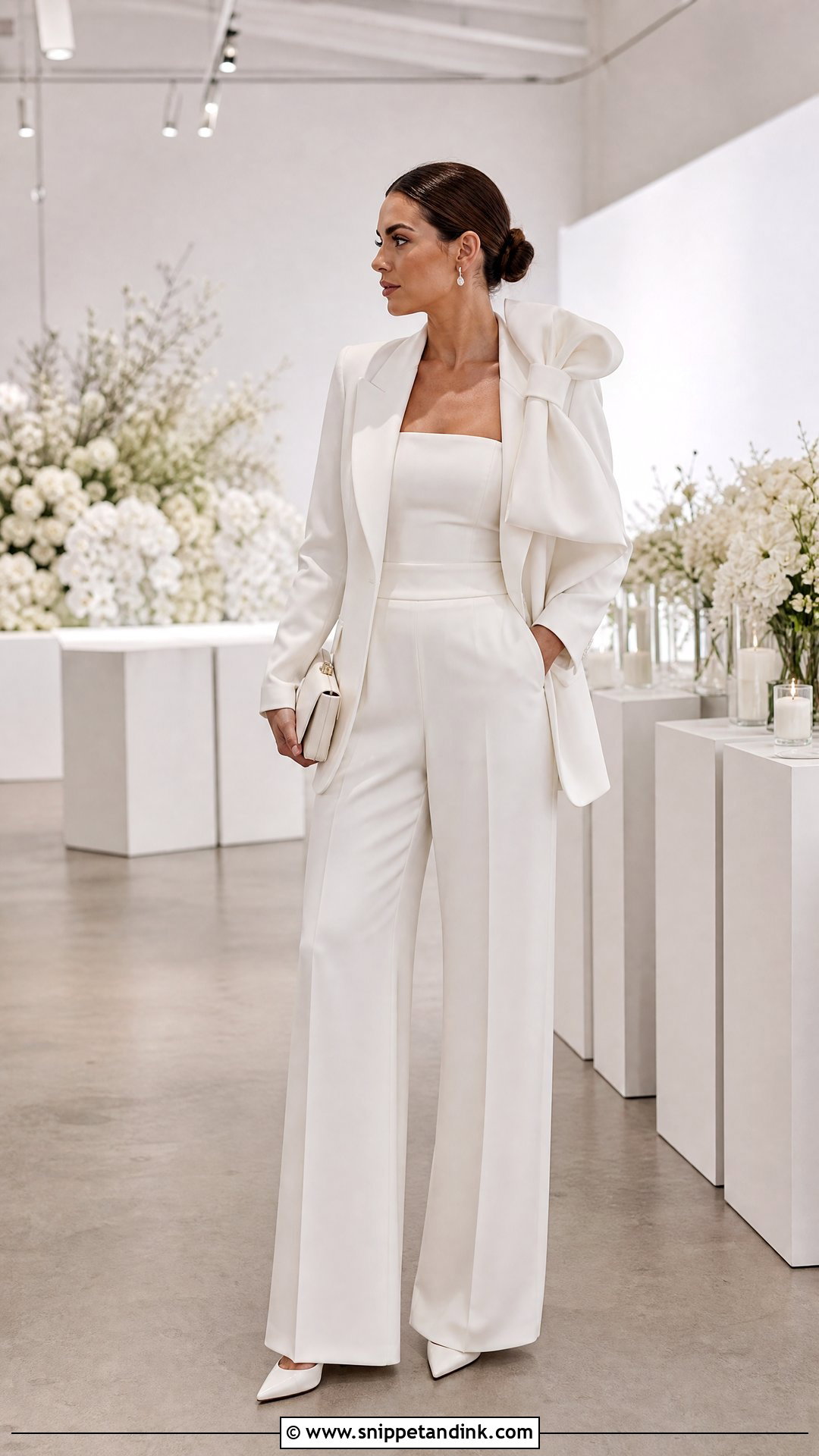 White Bow Detail Wedding Suit - Snippet and Ink - 20 White Suit for Wedding Ideas