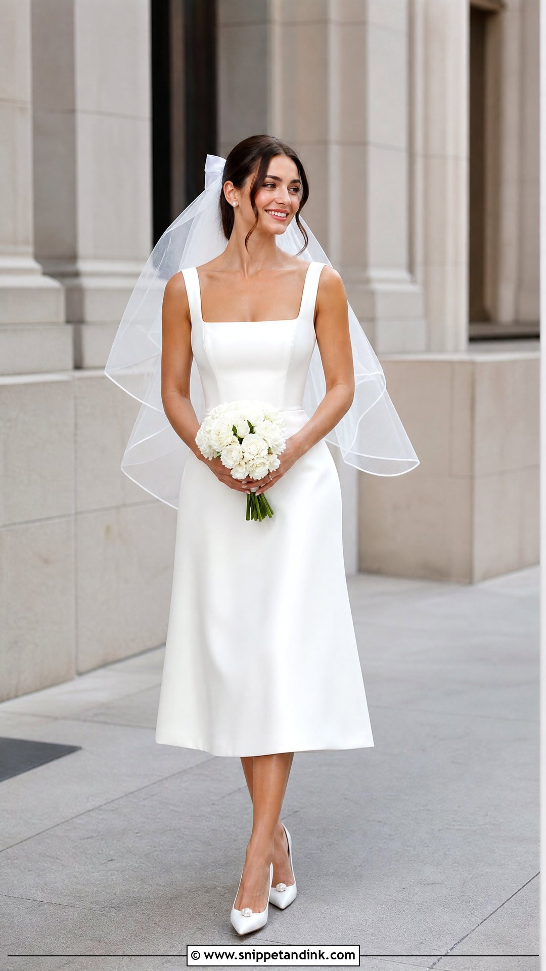 White Bow Veil With Modern Wedding Dress - Snippet and Ink - 25 White Veil Ideas