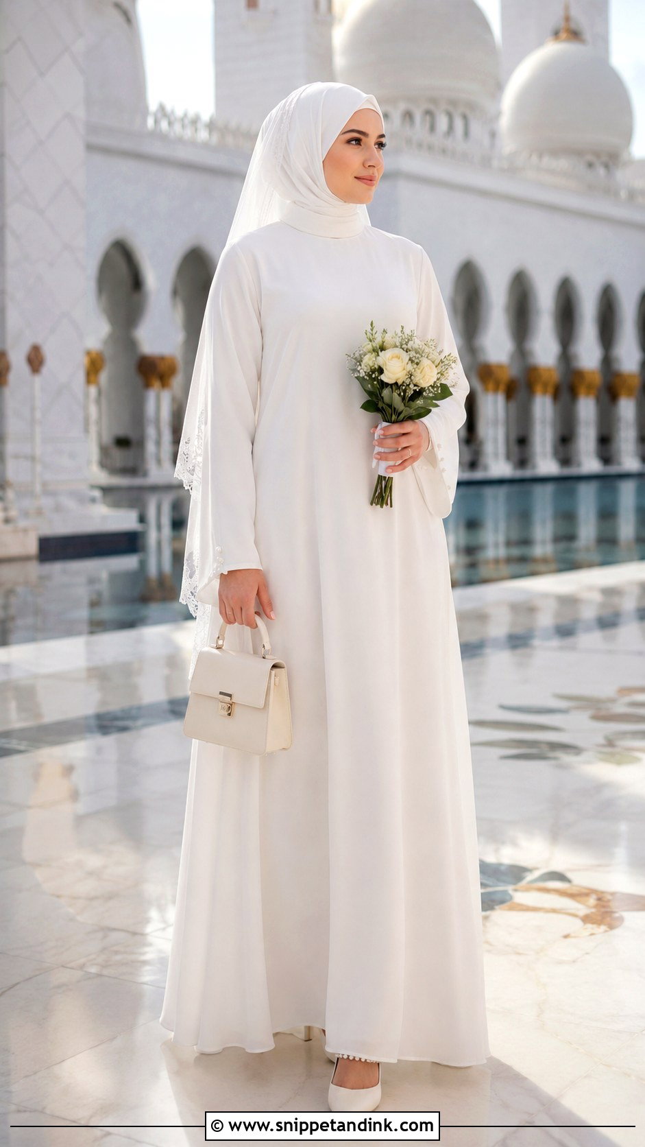 White Bridal Abaya With Hijab - Snippet and Ink - 20 Muslim Wedding Dress Hijab Bride Simple Ideas