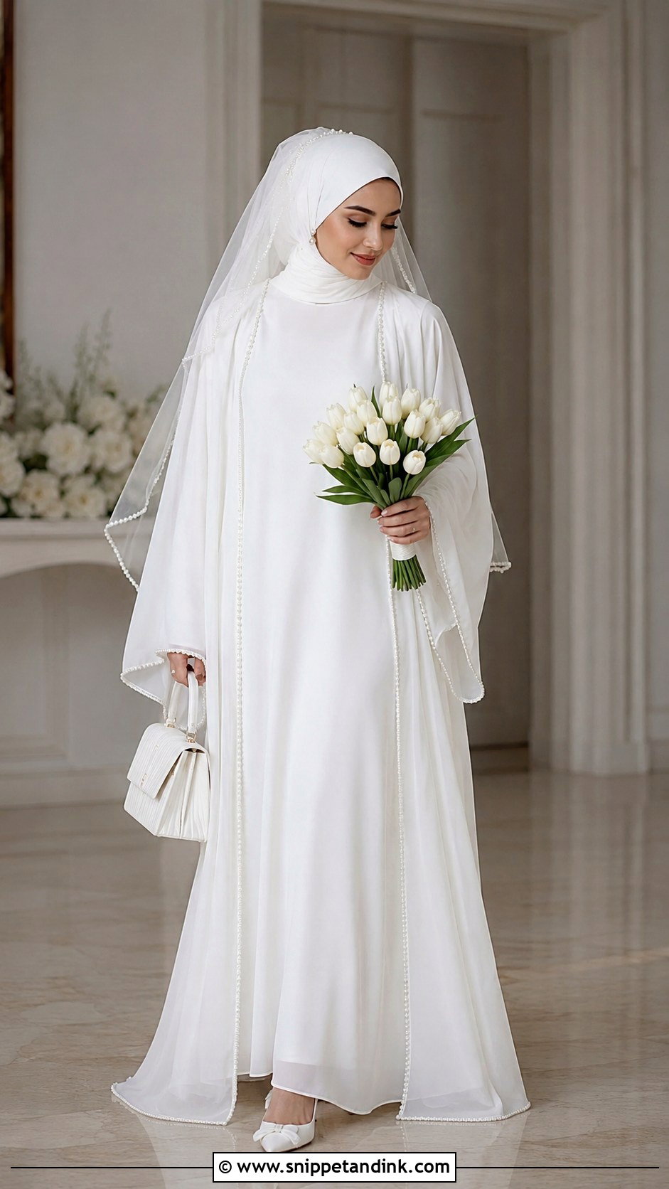 White Bridal Abaya With Hijab - Snippet and Ink - 20 Hijab Bridal Dress Ideas