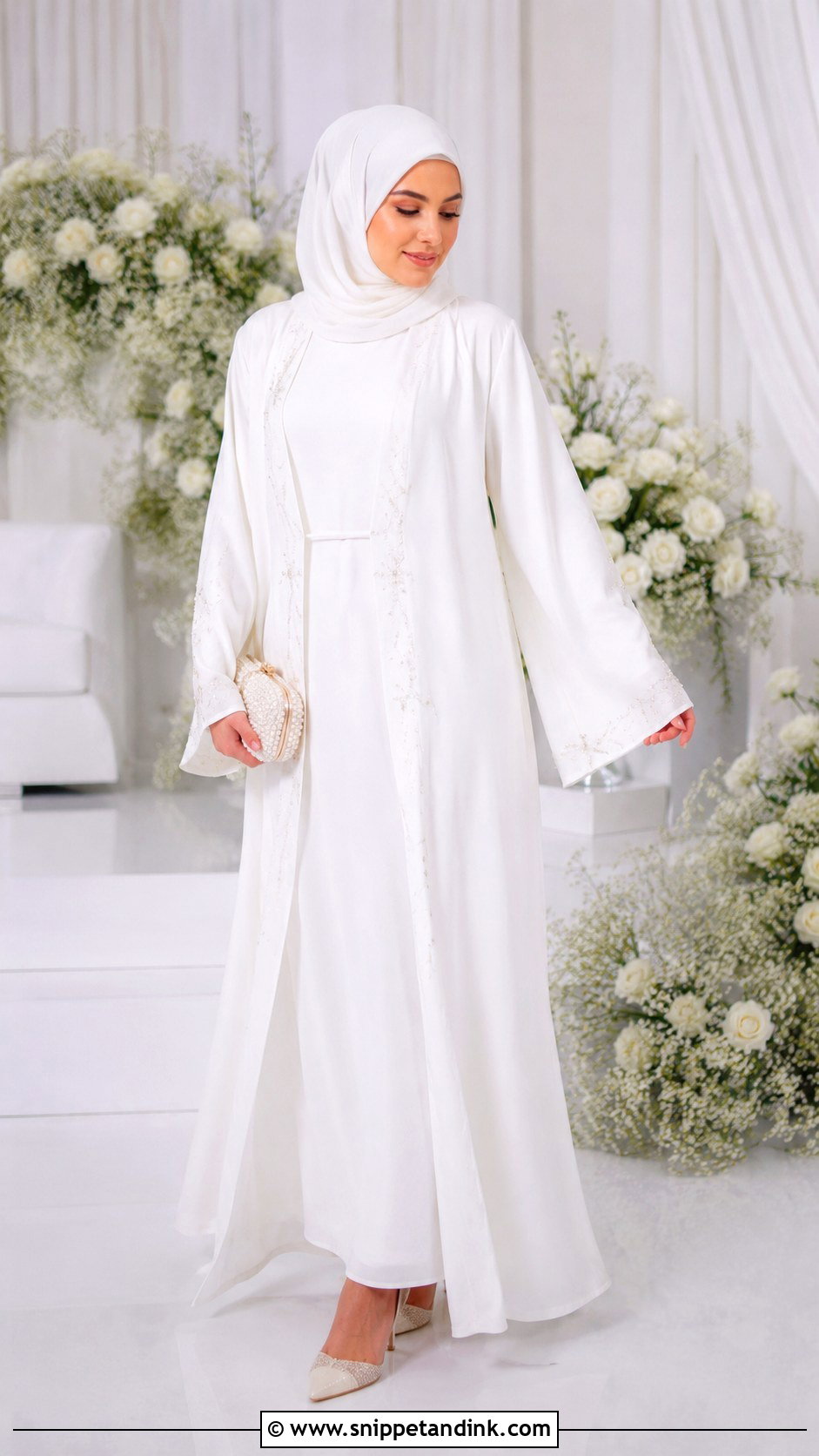 White Bridal Abaya With Matching Inner Dress - Snippet and Ink - 25 Abaya Wedding Dress Ideas