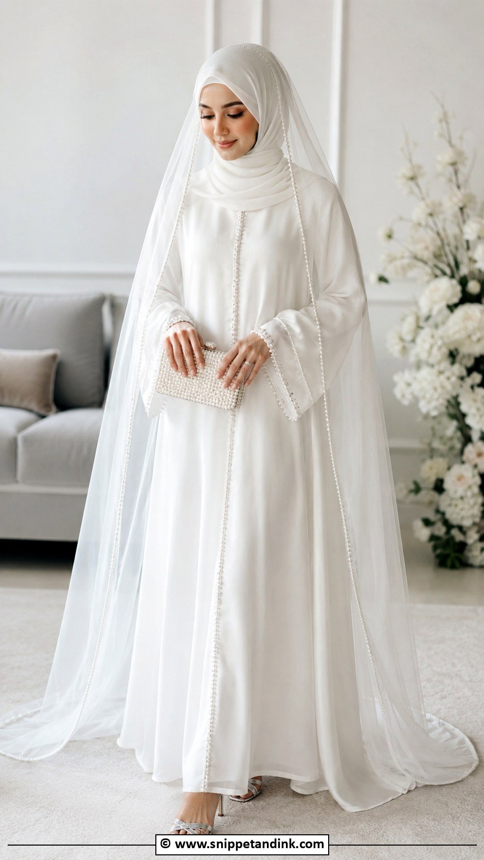 White Bridal Abaya With Veil - Snippet and Ink - 30 Muslim Nikah Dresses