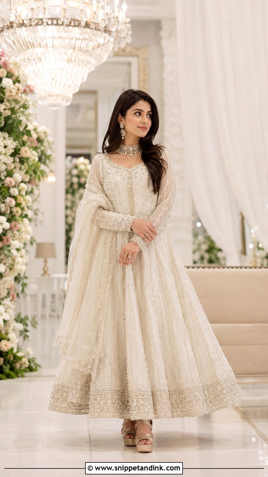 White Bridal Anarkali Suit With Pearl Details - Snippet and Ink - 25 Bridal Anarkali Suits