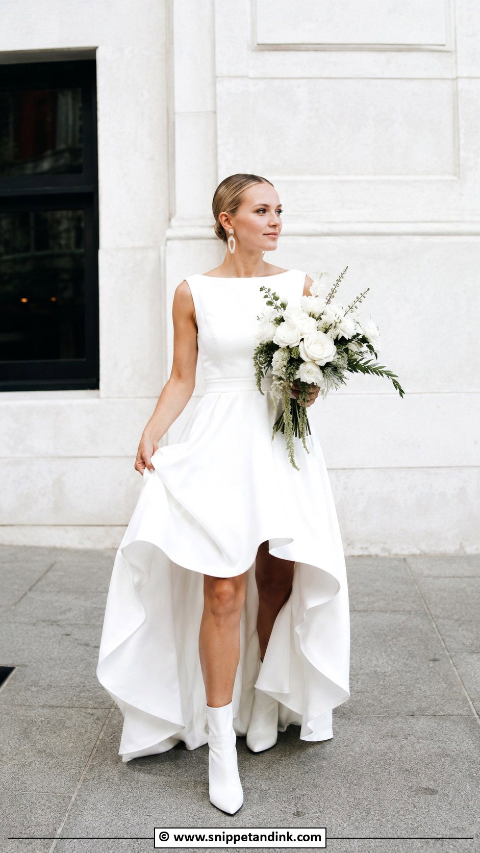 White Bridal Ankle Boots With A Modern Wedding Dress - Snippet and Ink - 30 Bridal Footwear Ideas
