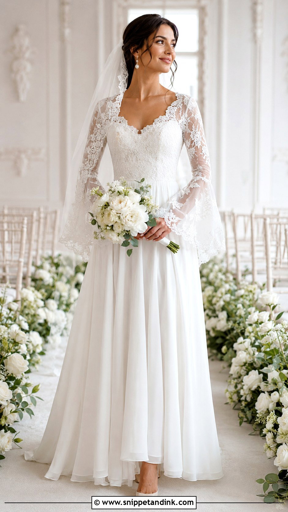 White Bridal Bell Sleeve Gown - Snippet and Ink - 20 Bell Sleeve Gown Ideas