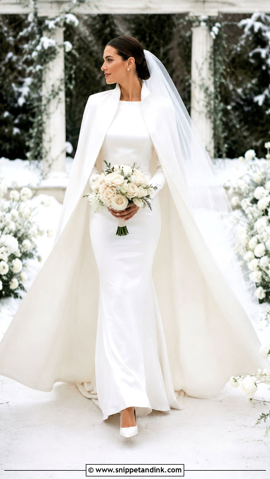 White Bridal Cape Coat - Snippet and Ink - 25 Bridal Coat Ideas