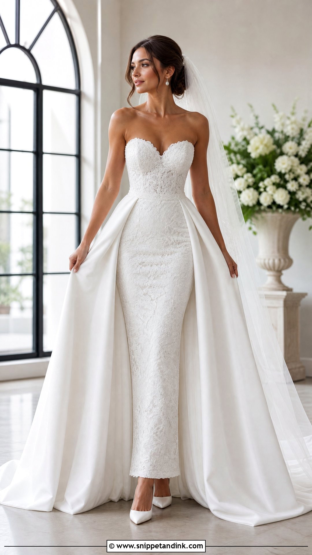 White Bridal Dress With Detachable Overskirt - Snippet and Ink - 25 White Bridal Dress Ideas