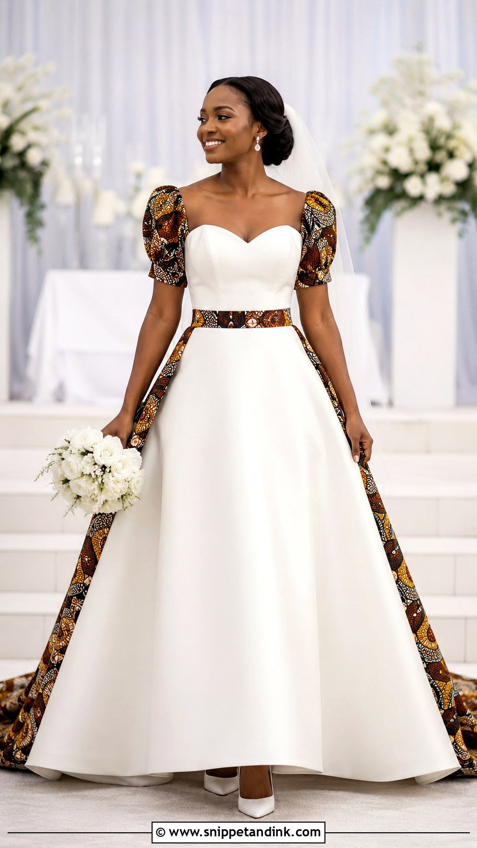 White Bridal Gown With African Print Accents - Snippet and Ink - 20 African Dress Designs for Weddings