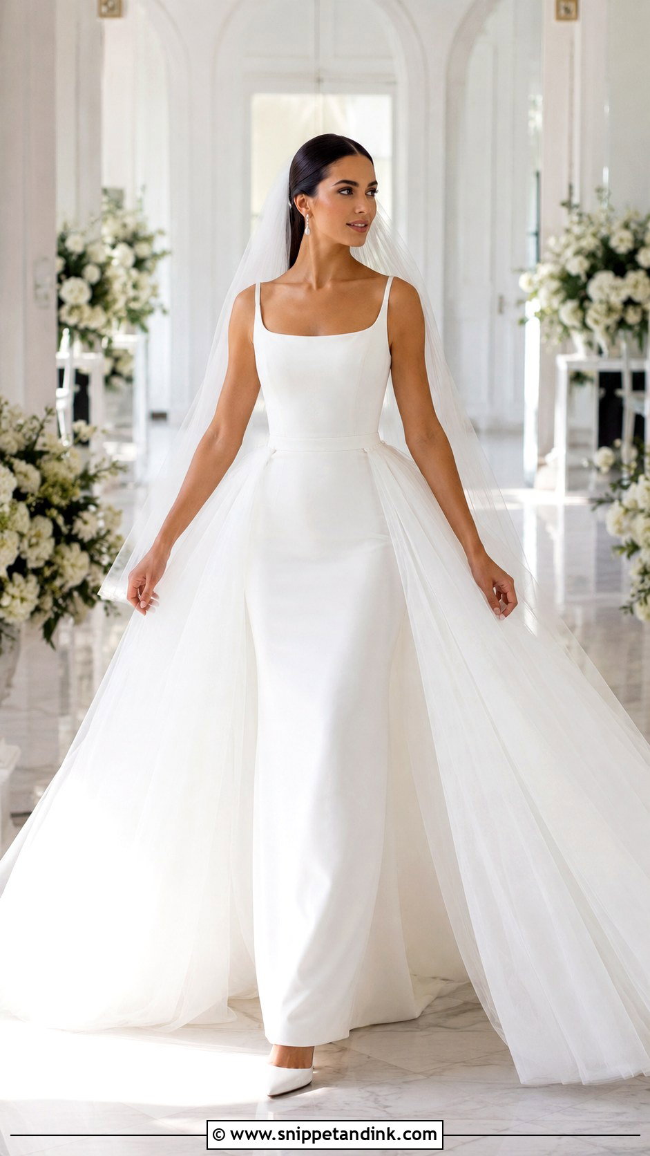 White Bridal Gown With Detachable Overskirt - Snippet and Ink - 25 White Bridal Gown Ideas