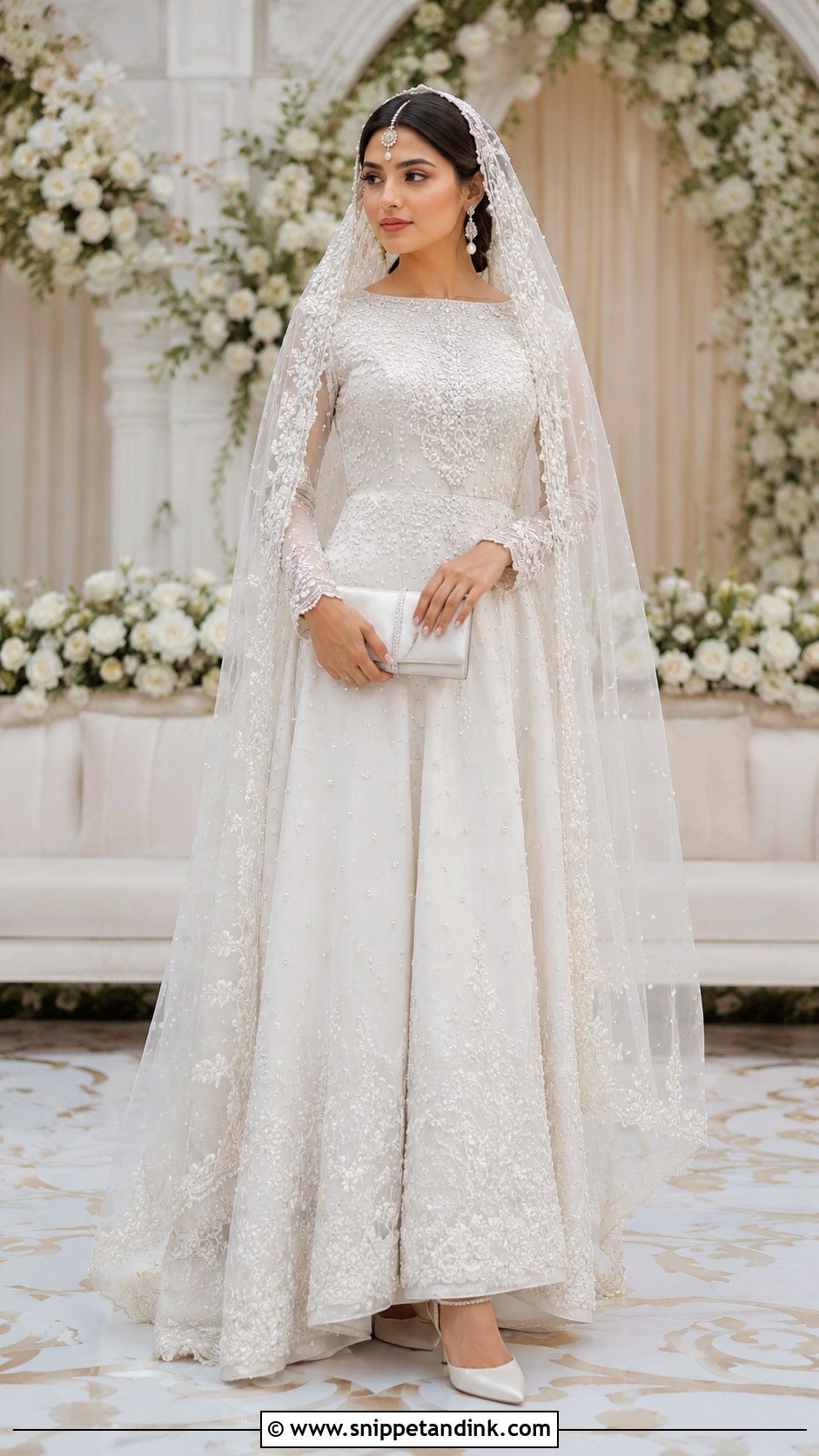 White Bridal Gown With Dupatta - Snippet and Ink - 20 Bridal Nikkah Dresses
