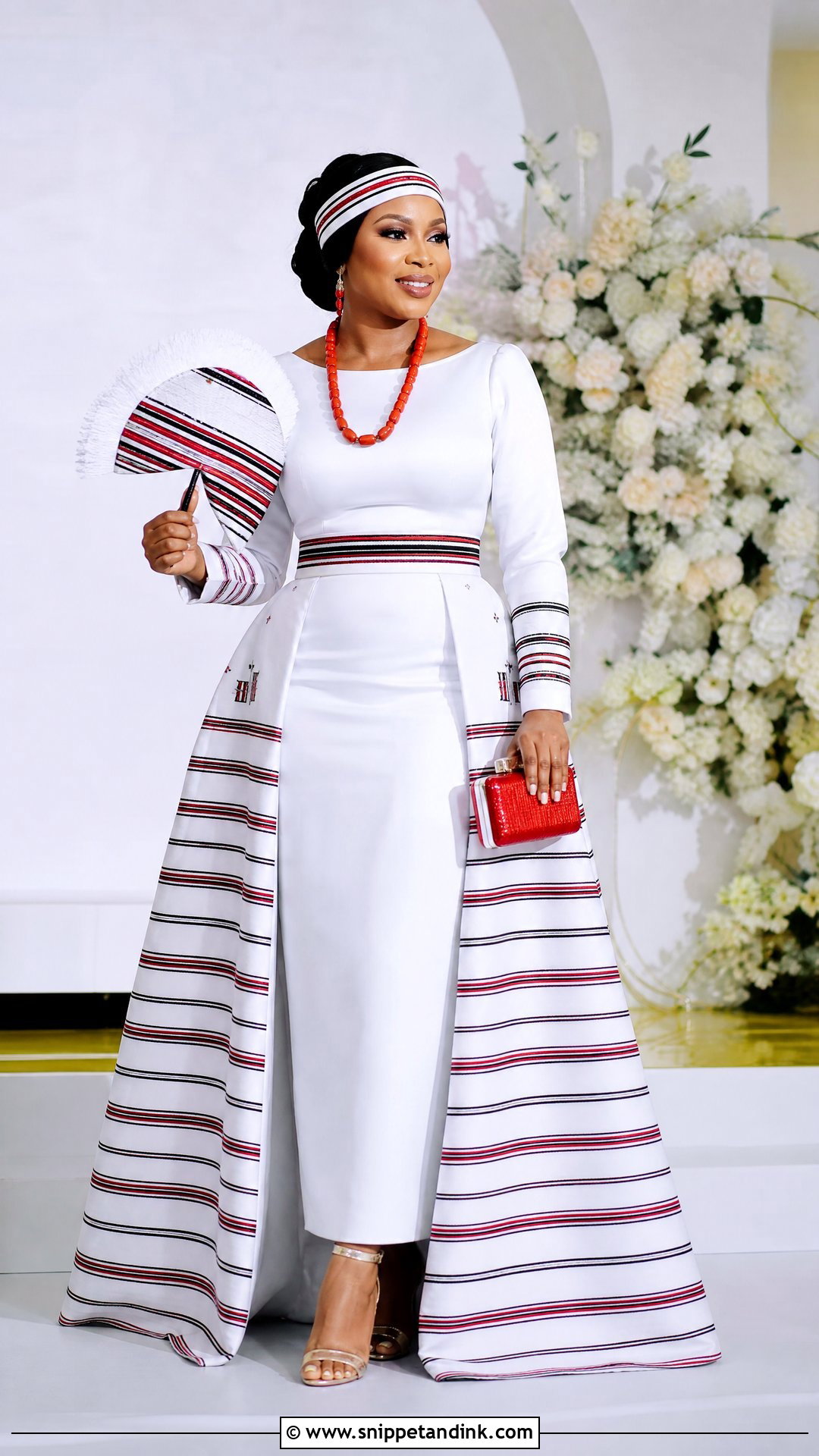 White Bridal Gown With Idoma Fabric Accents - Snippet and Ink - 25 Idoma Traditional Wedding Attire Ideas