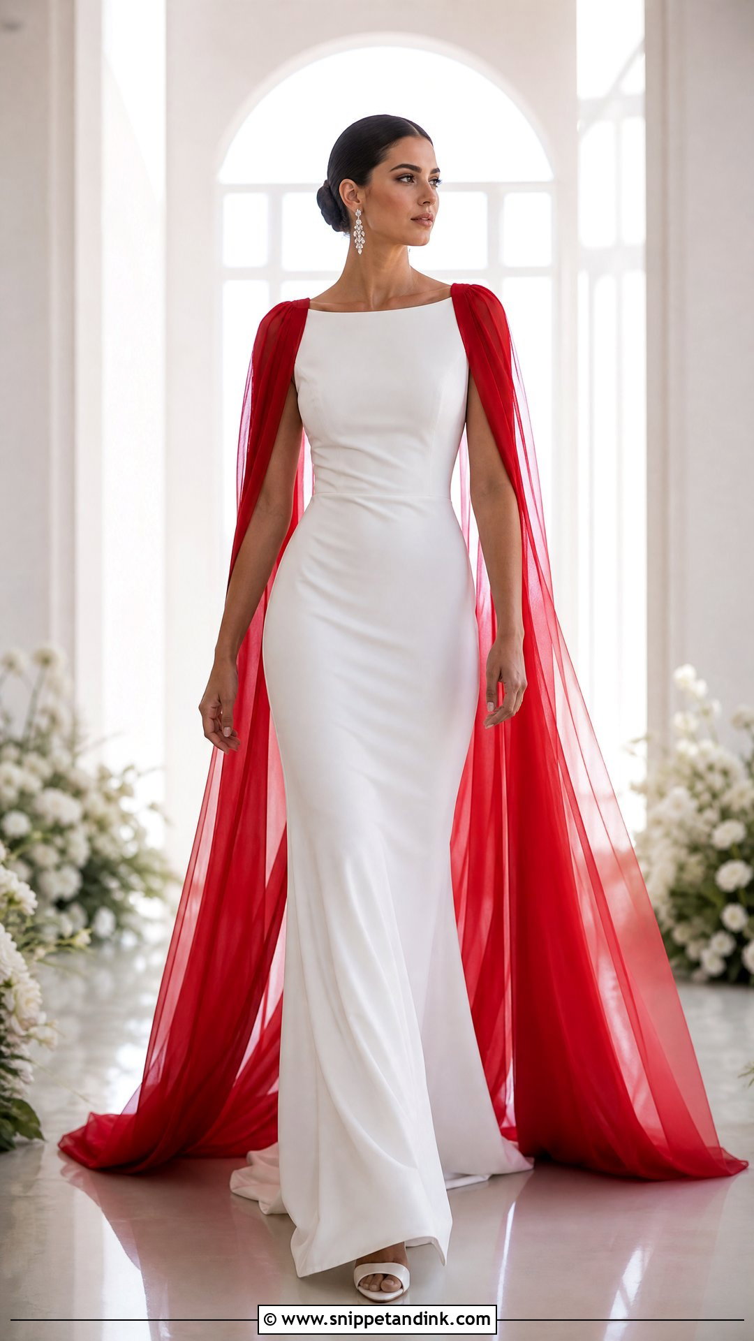 White Bridal Gown With Red Cape - Snippet and Ink - 25 Red and White Wedding Dress Ideas