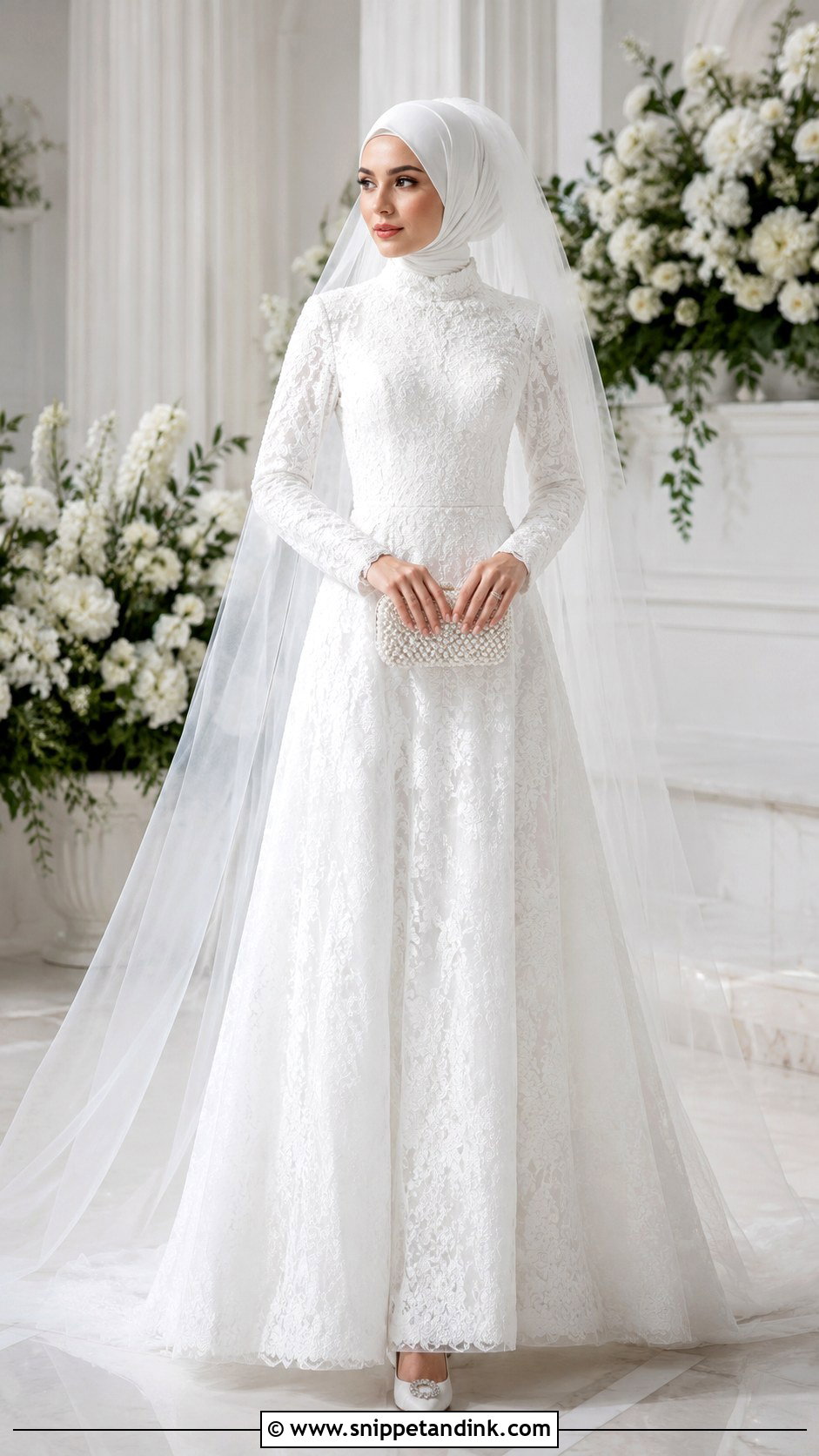 White Bridal Gown With Veil Hijab - Snippet and Ink - 30 Hijab Style for Wedding Ideas