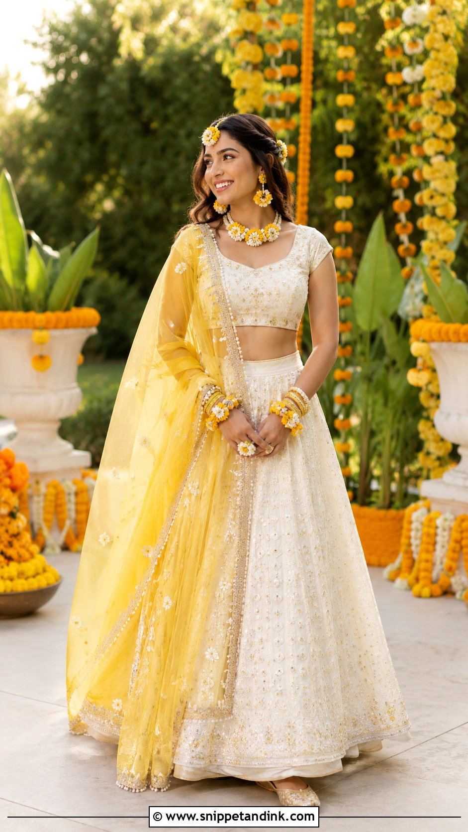 White Bridal Haldi Lehenga - Snippet and Ink - 25 Bridal Haldi Dress Ideas