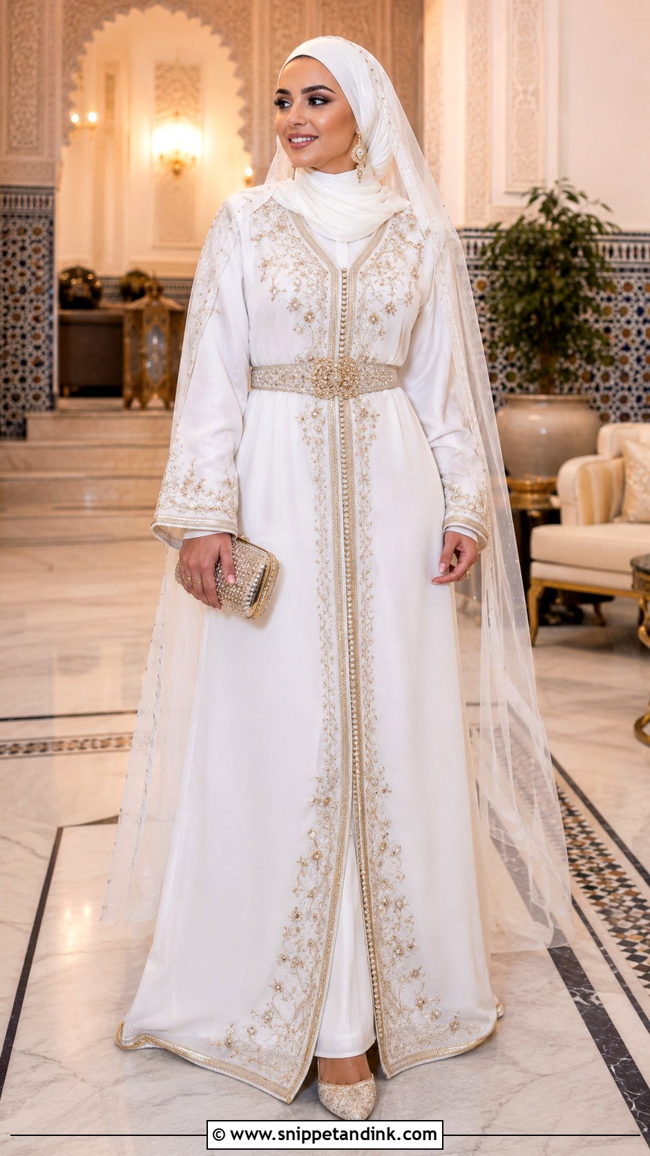 White Bridal Kaftan - Snippet and Ink - 20 Bridal Muslim Dresses