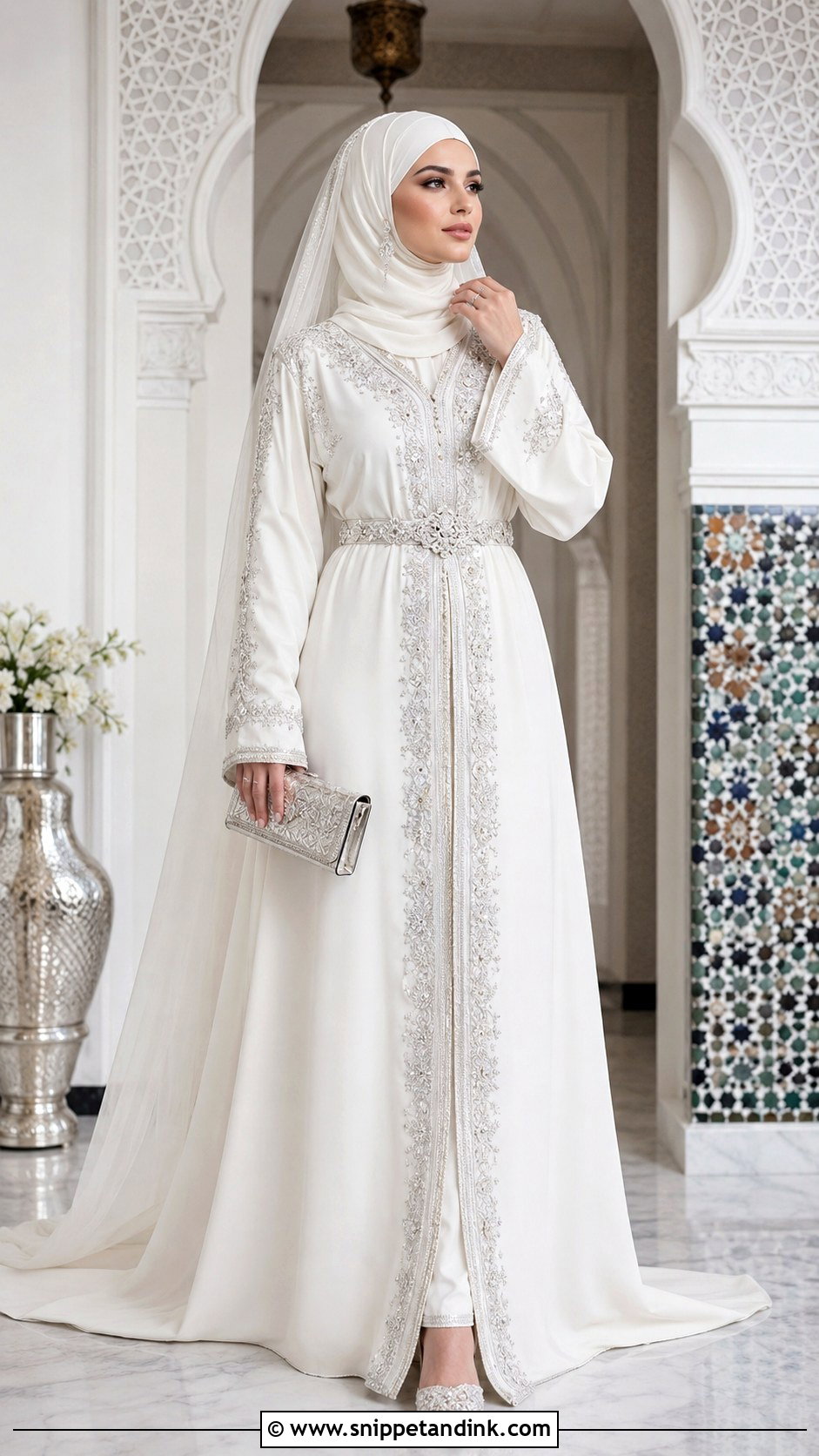 White Bridal Kaftan Hijabi Bride Dress - Snippet and Ink - 20 Hijabi Bride Dress Ideas