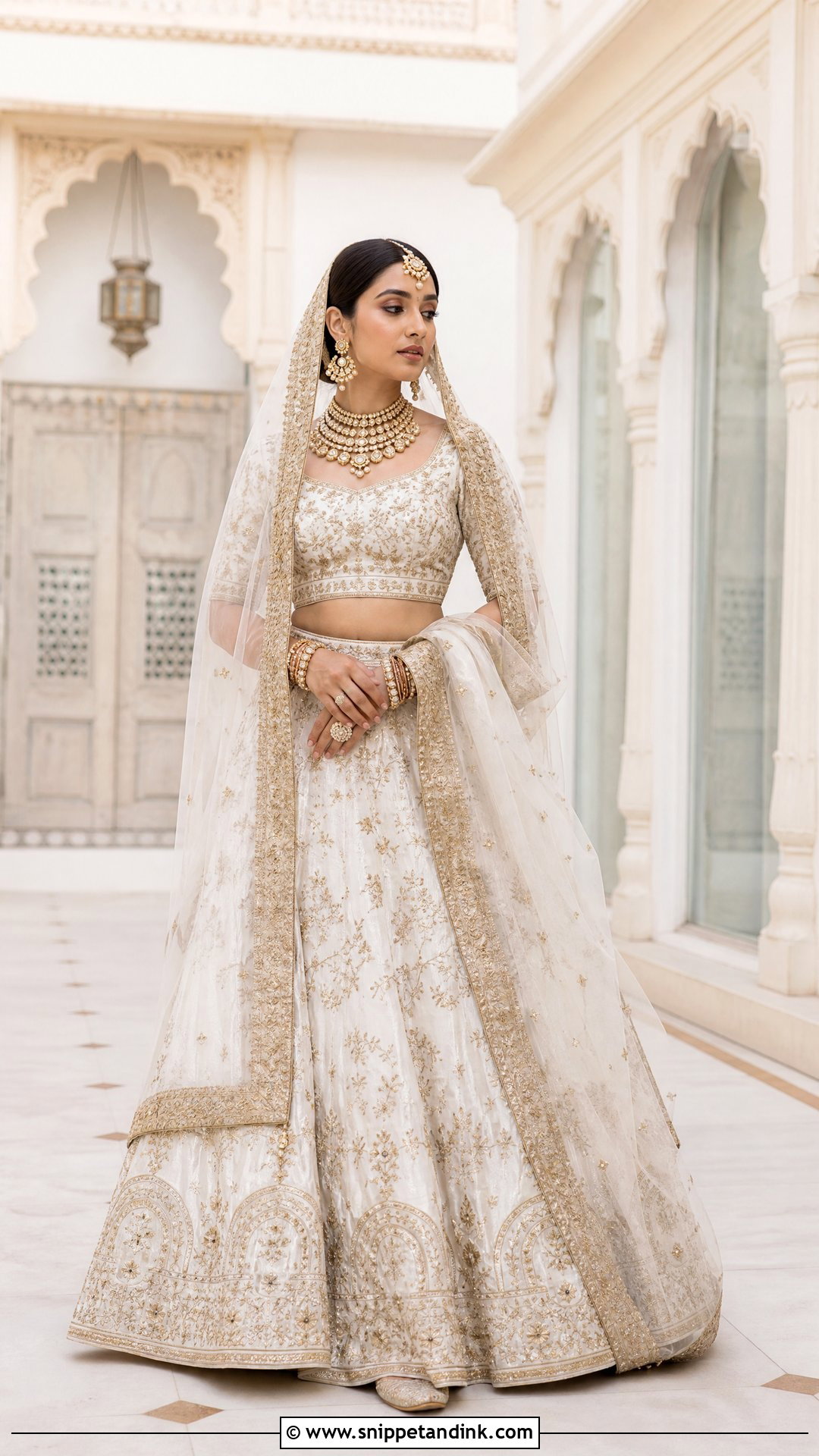 White Bridal Lehenga With Gold Embroidery - Snippet and Ink - 20 White Lehanga Design Bride Ideas