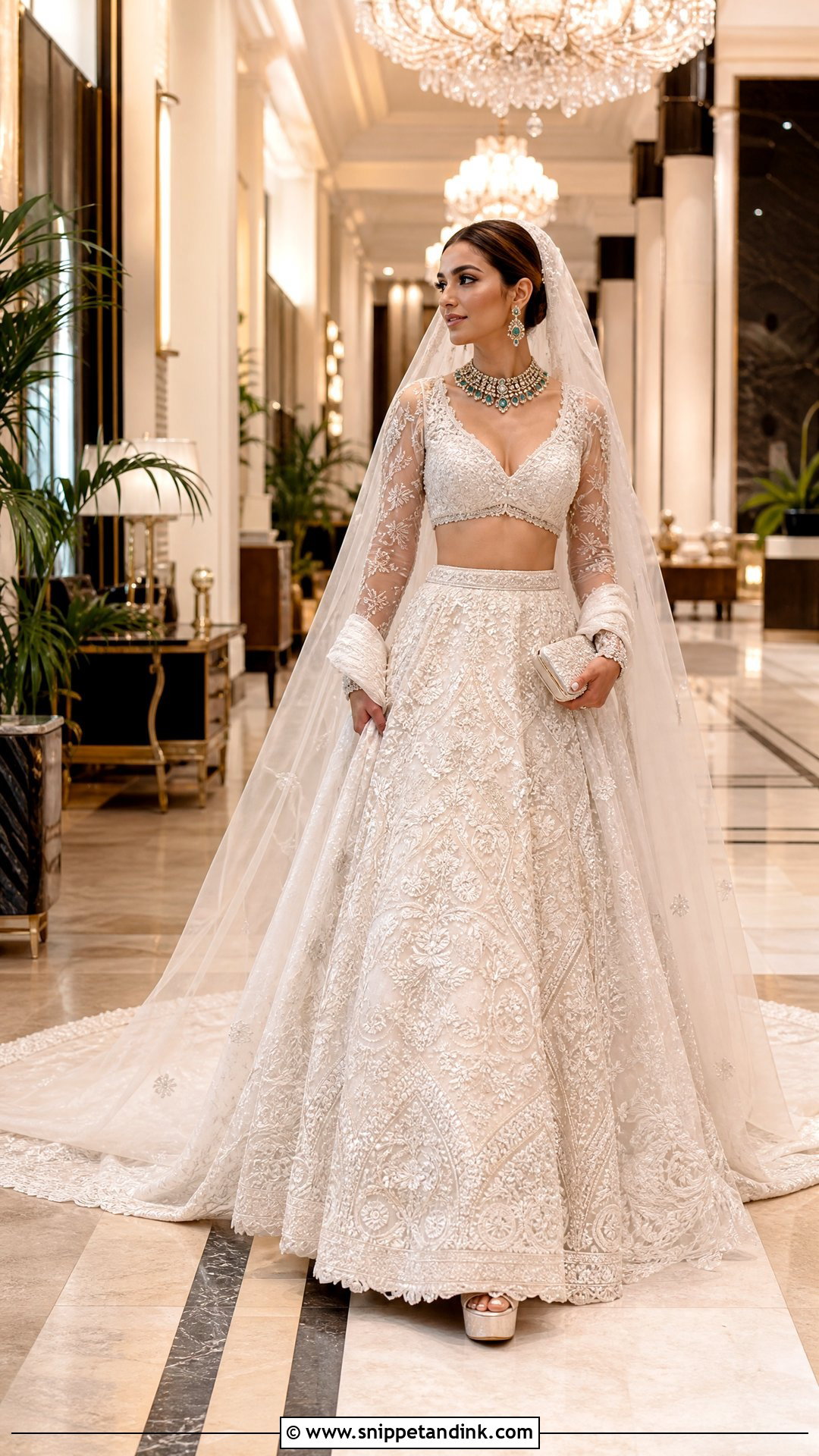 White Bridal Lehenga With Long Train - Snippet and Ink - 20 White Lehanga Design Bride Ideas