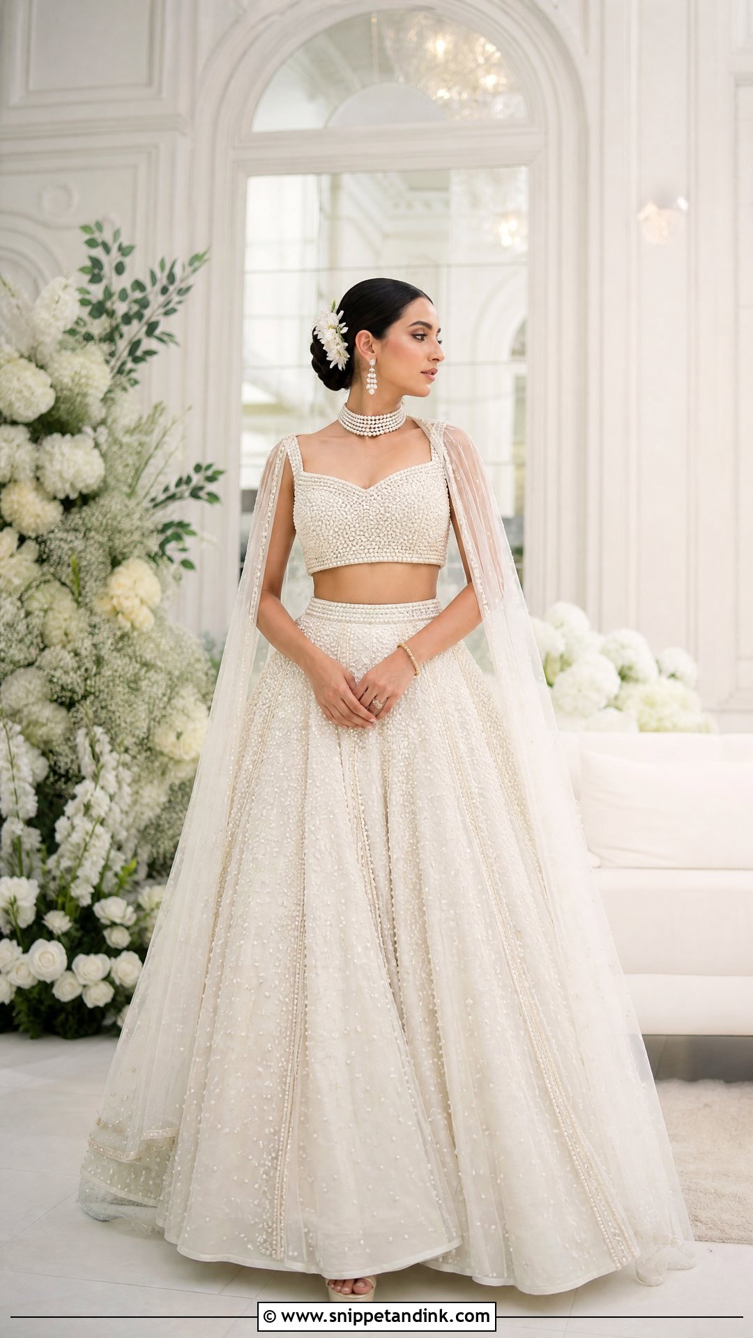 White Bridal Lehenga With Pearl Work - Snippet and Ink - 20 White Lehanga Design Bride Ideas