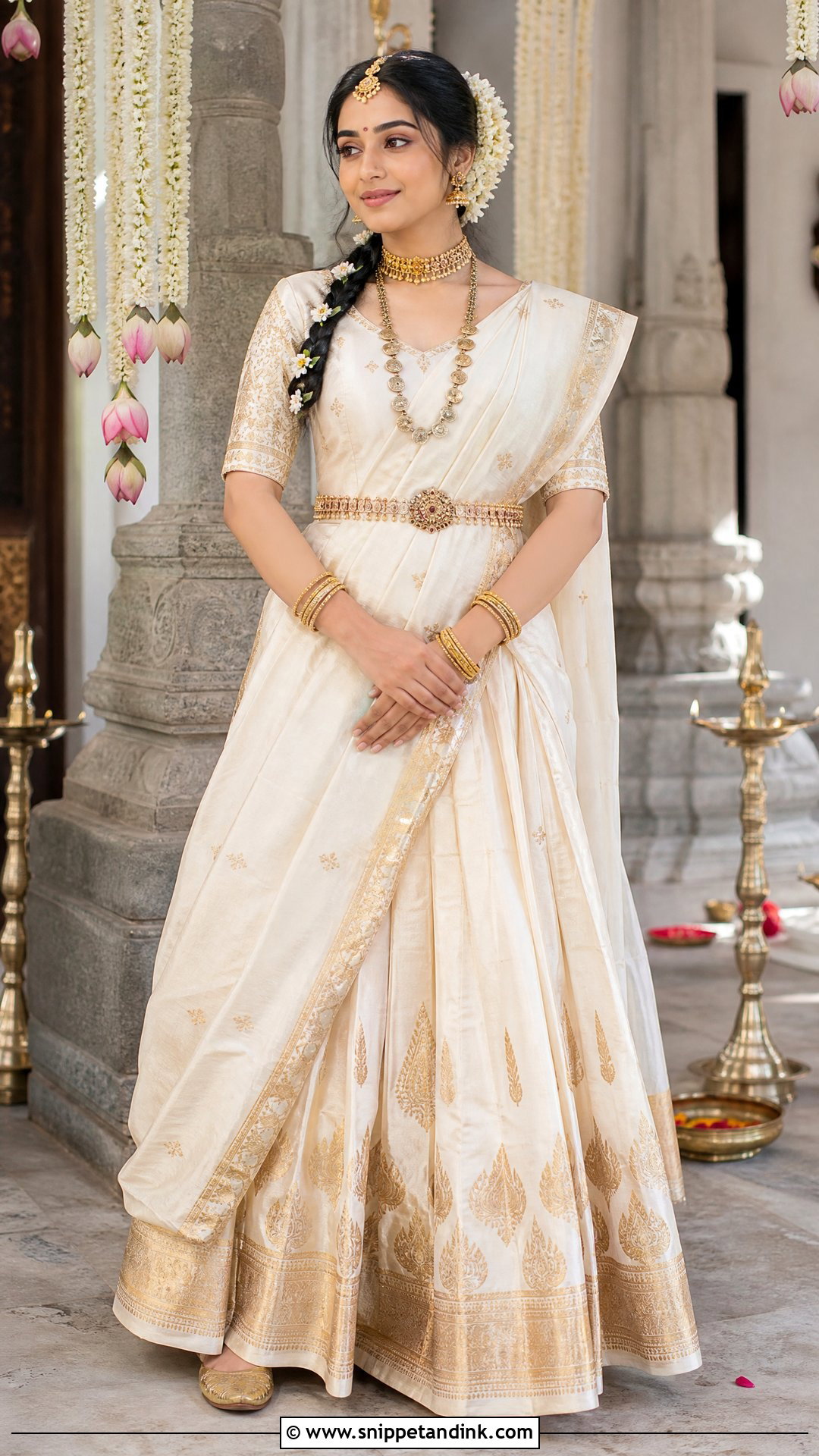 White Bridal Lehenga With Temple Jewelry - Snippet and Ink - 20 White Lehanga Design Bride Ideas