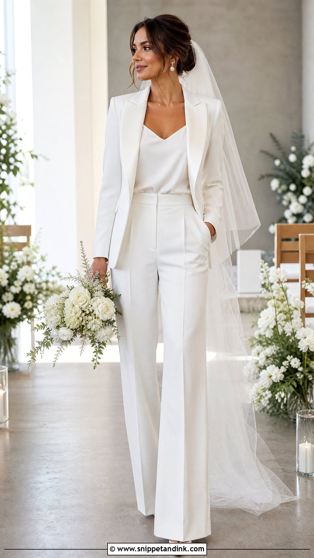 White Bridal Pant Suit for Wedding Ceremony - Snippet and Ink - 20 Pants Suits for Women Wedding