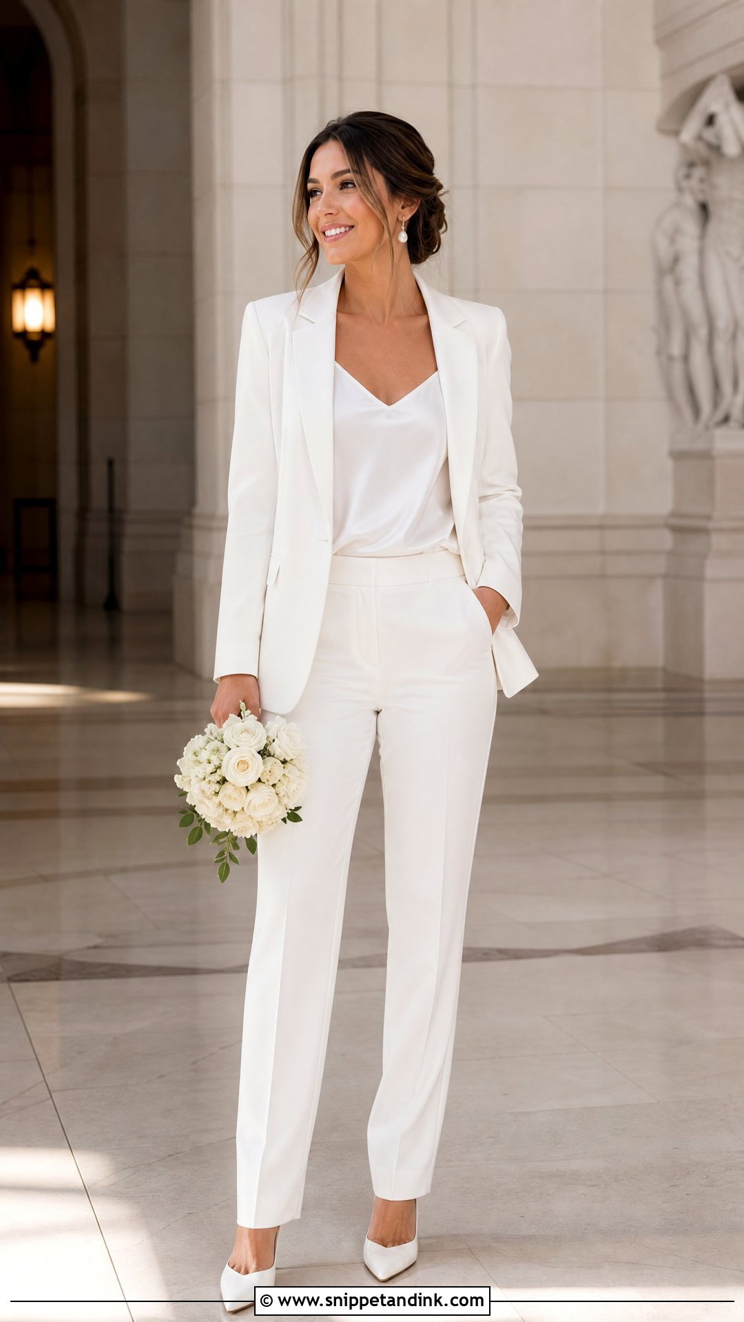 White Bridal Pantsuit - Snippet and Ink - 25 Bridal Pantsuit Brides Ideas