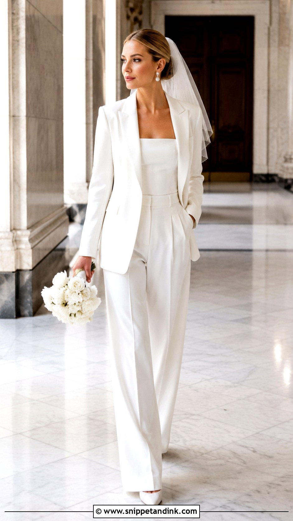 White Bridal Pantsuit - Snippet and Ink - 25 Wedding Pants Outfit Ideas